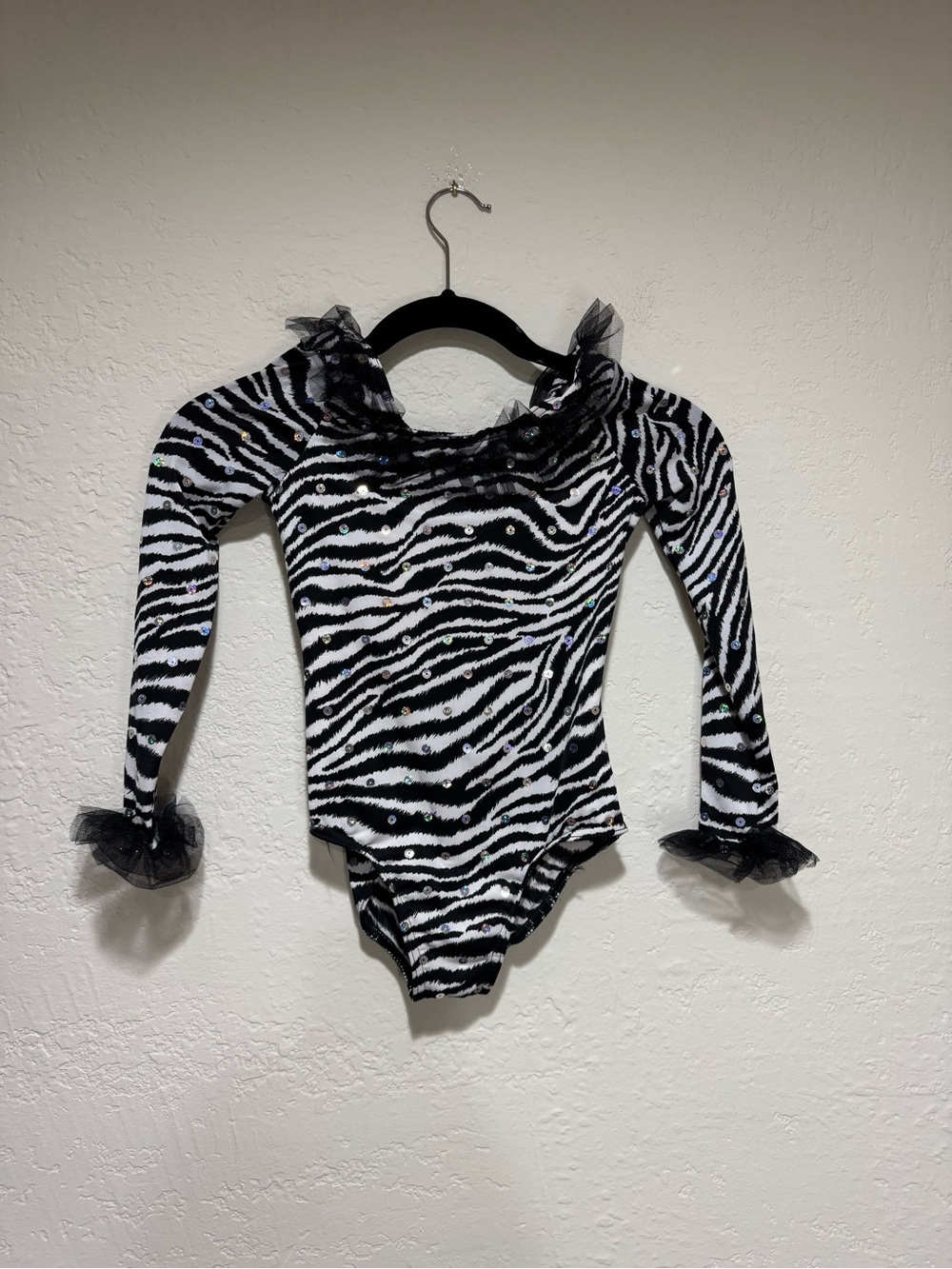 Weissman Zebra Print Rhinestone Long Sleeve Dance Leotard Costume IC (Intermedia